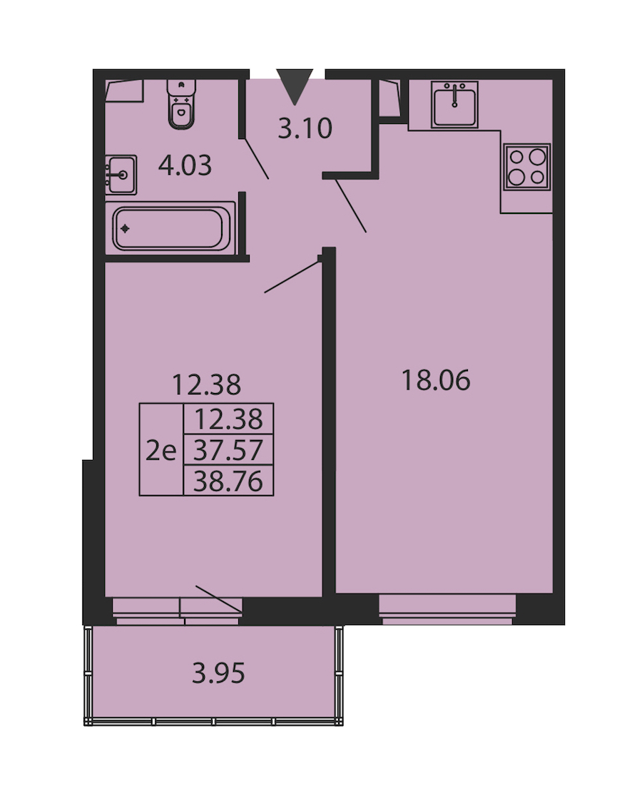 1-комнатная квартира 37.57 м², 1/12 эт., ЖК «Полис ЛАВрики»